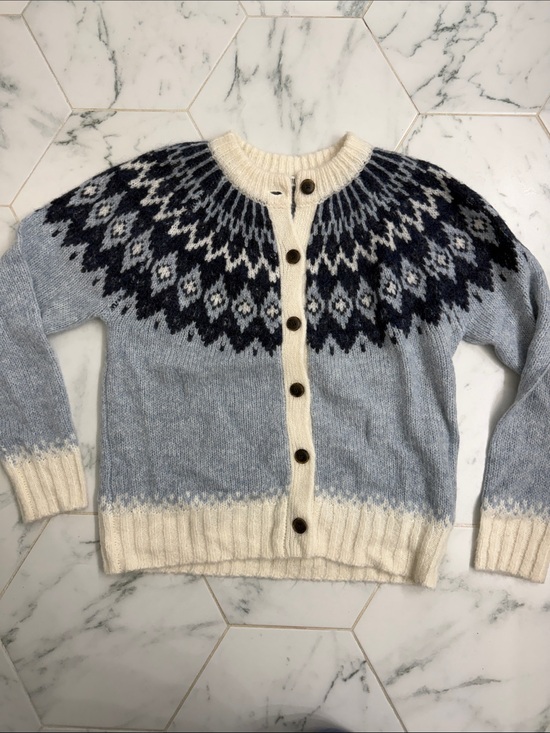 Alex Mill Sweaters - Alex Mill Light Blue & Cream Fair Isle Wool Cardigan